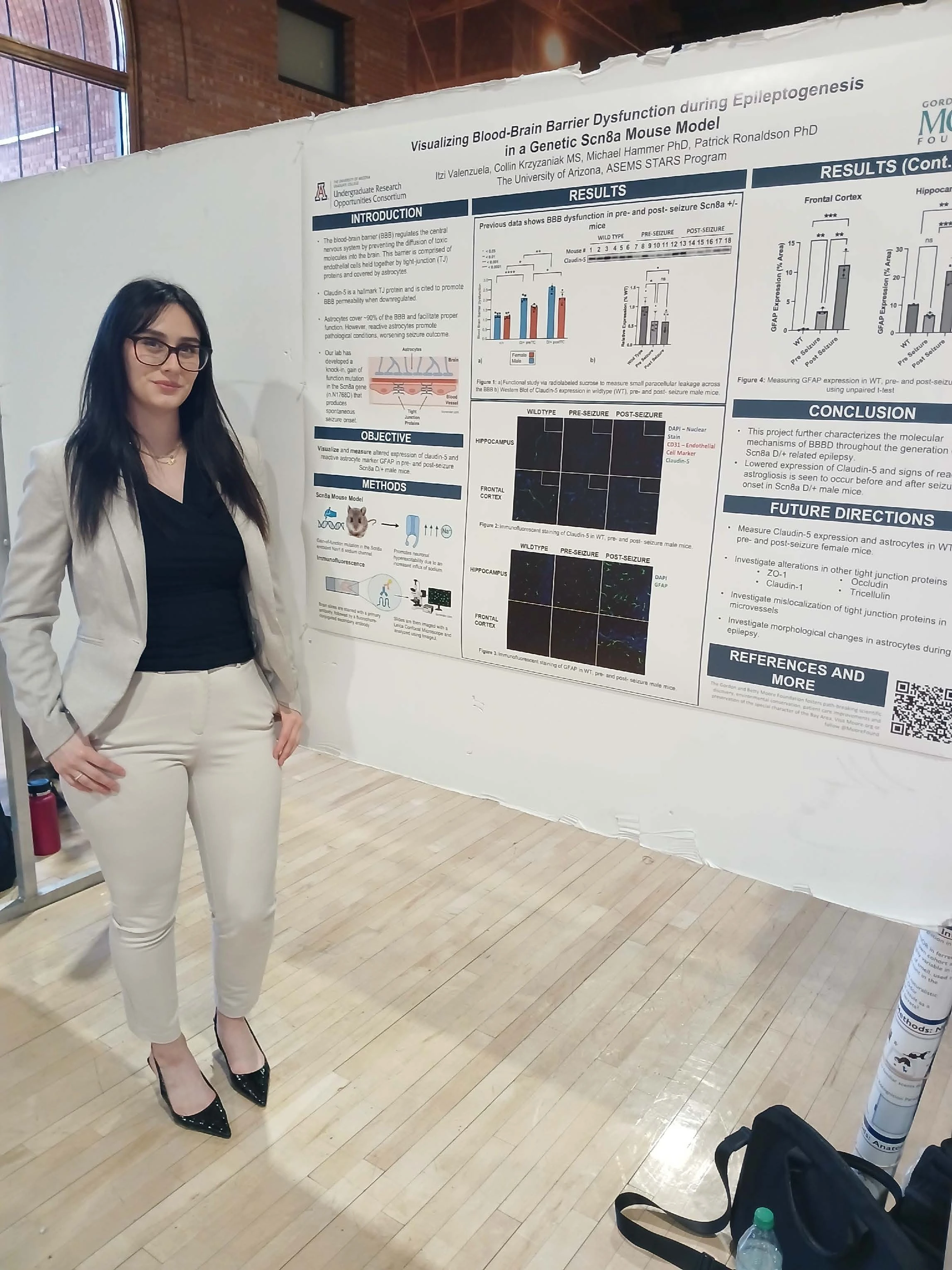 Undergraduate student standing next to their Capstone Project