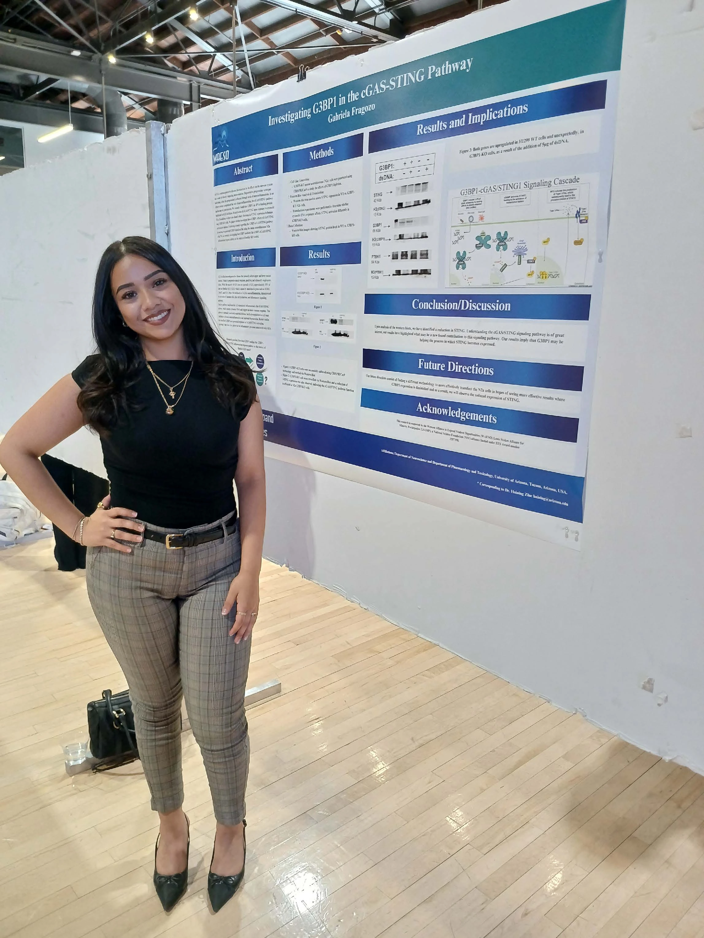 Undergraduate student standing next to their Capstone Project