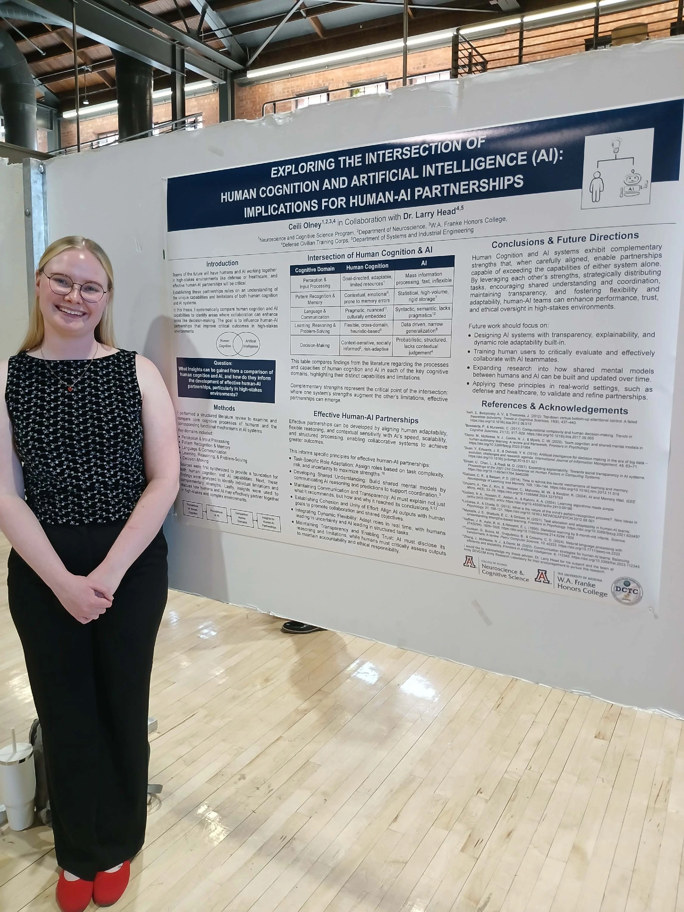 Undergraduate student standing next to their Capstone Project