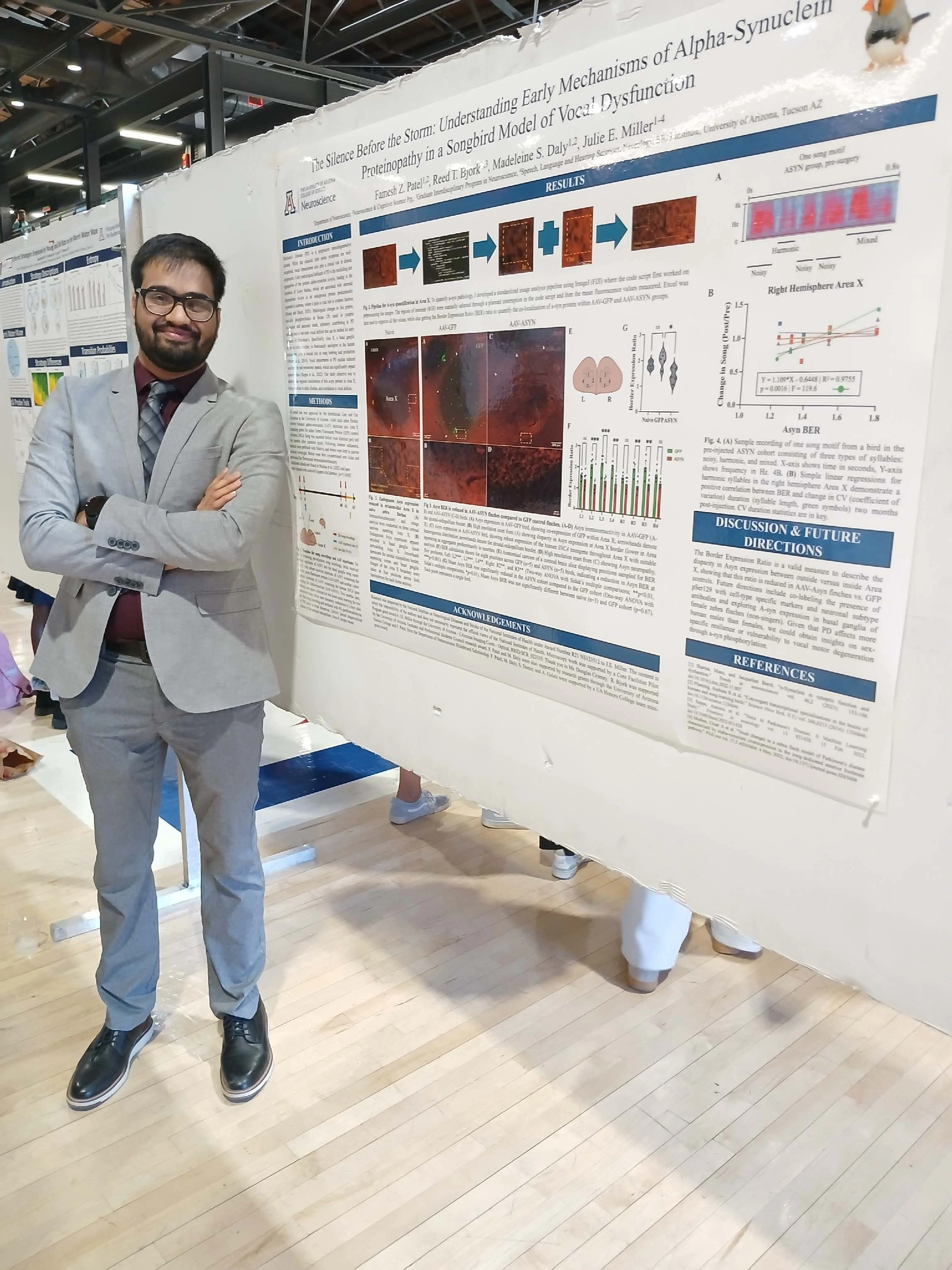 Undergraduate student standing next to their Capstone Project