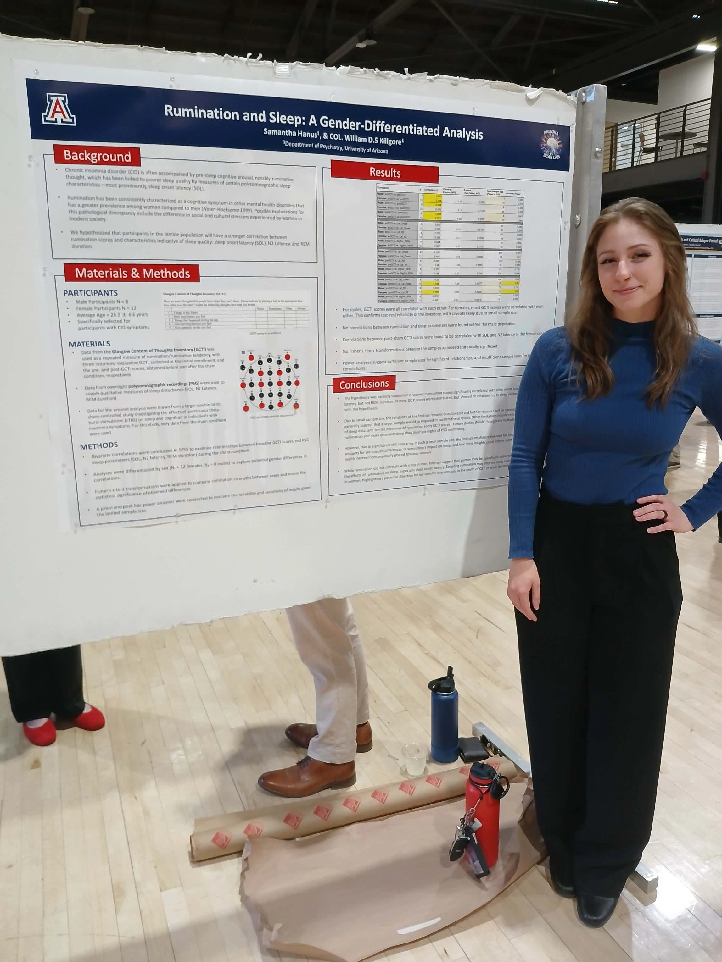 Undergraduate student standing next to their Capstone Project