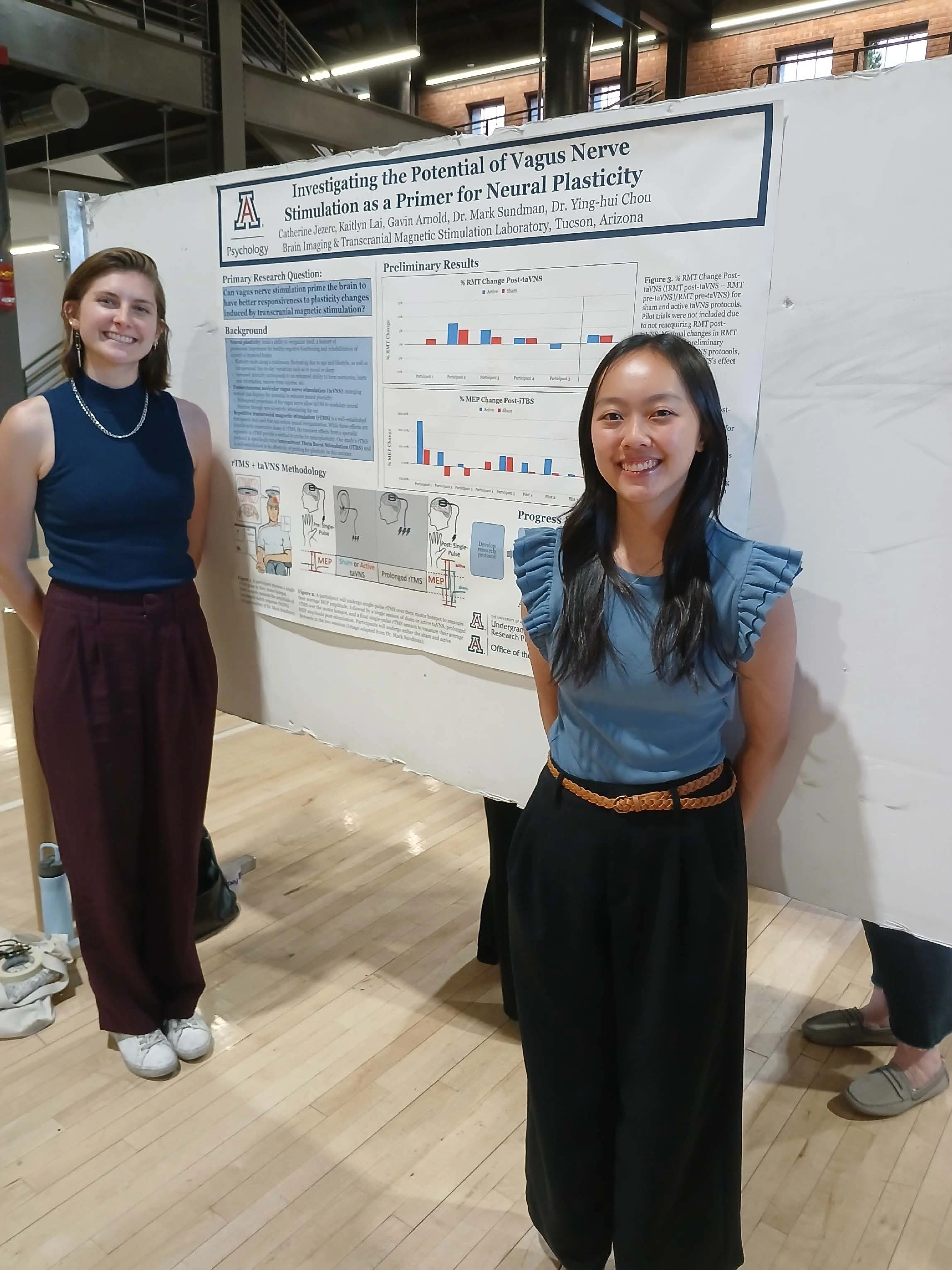 Undergraduate student standing next to their Capstone Project